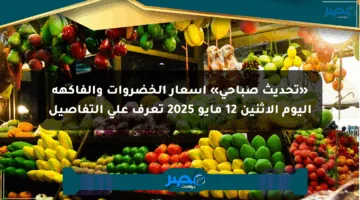 «تحديث صباحي» أسعار الخضروات والفاكهة اليوم الإثنين 12 مايو 2025 تعرف على التفاصيل